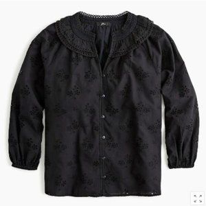 J Crew Women's Button-front Eyelet Peasant Top Black Large and Extra small XS,L